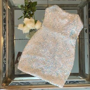 White strapless sequin mini dress